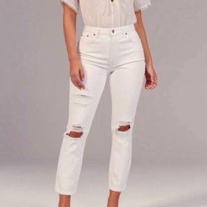 NEW Abercrombie & Fitch Distressed High Rise Mom Jean in White Size 30/10